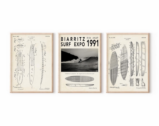 Set of 3 Surf Prints - surfing poster coastal print -  personalized surf gifts