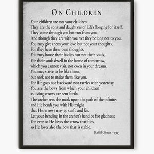 On Children Kahlil Gibran Quote, Inspirational Quotes Typography Print ...