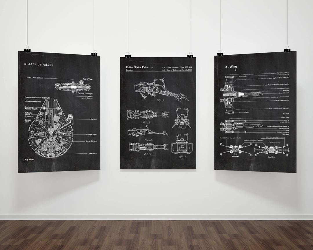 Star Wars Patent Prints Set: Millennium Falcon, X-wing Blueprint Art - Etsy