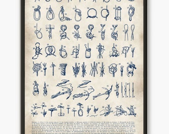 Vintage Nautical print, Nautical knots wall art, Sailor Knots Print, Marine Knots Poster, Sailing art, Nautical decor, Nautical gift, L34
