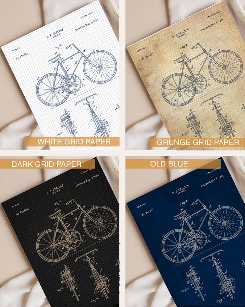 Vintage Bicycle Patent Prints Set, Restored Diagrams Wall Art (Set of Six) image 4