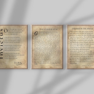 Invictus Poem, Desiderata Poem, If Rudyard Kipling motivational quote,Custom quote print, set of 3 prints