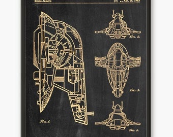 Slave 1, Blueprint,Patent Star Wars, patent Poster,Slave 1 Print,Star Wars Print,Movie Art,Star Wars P370