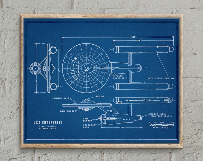 Star Trek USS Enterprise blueprint, Patent Print, Star Trek Poster, Enterprise Print, Chalckboard Print,Star Trek Art, Star Trek Wall Art