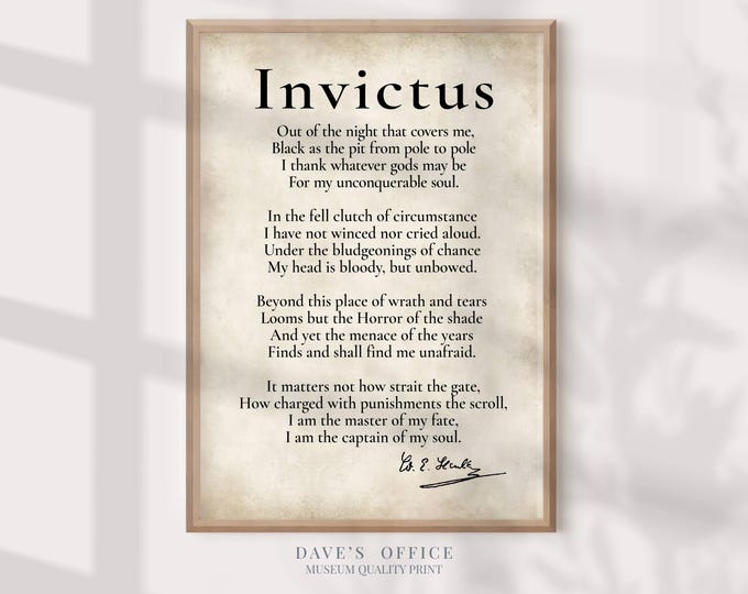 Invictus Poem Stoicism Poster – Literary Decor - Poetry Art William Ernest Henley