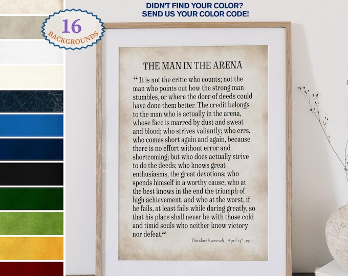 The man in the arena, framed print,Theodore Roosevelt Quote,Custom quote print, 24x36 11x14
