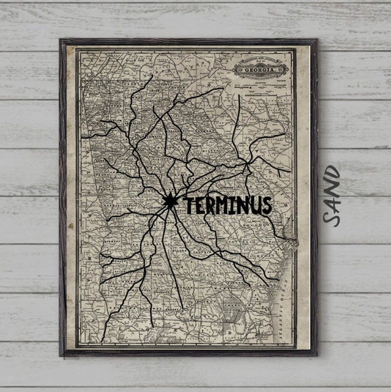 The Walking Dead poster, Terminus Replica Map, Vintage Design,Zombie,Negan,Lucille Bat,Ezekiel,Watch Party Gift, Wall Art Poster, Print sand