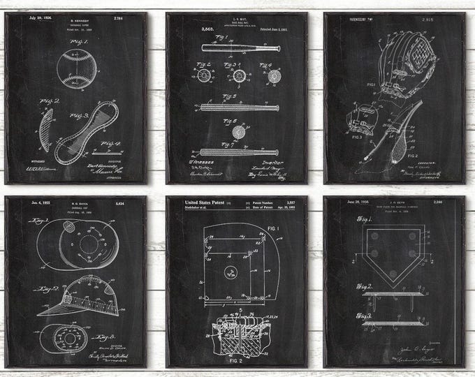 Baseball Patent,Baseball Gifts,Wall Art Poster Set of 6,  Baseball Decor, Baseball Art Gift Ideas For Him, Baseball Pictures Set of 6 #P335