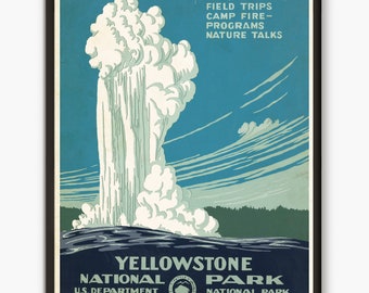 National Park poster, Yellowstone, Travel poster, vintage print