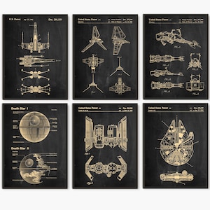 Star Wars Patents Set of 6 Prints, Millennium Falcon,Star Wars Prints, Star Wars Posters, Star Wars Blueprints,Star Wars Art,Star Wars #P373