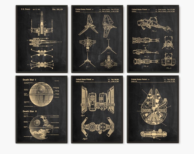 Star Wars Patents Set of 6 Prints, Millennium Falcon,Star Wars Prints, Star Wars Posters, Star Wars Blueprints,Star Wars Art,Star Wars #P373