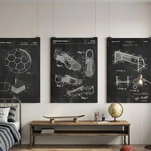 Soccer Patent Prints Set of 3 : Vintage Blueprint Style Wall Art
