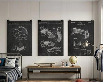 Soccer Patent Prints Set of 3 : Vintage Blueprint Style Wall Art