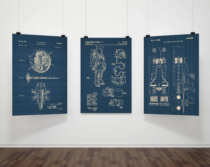 NASA Space Suit Patent Print Set: Blueprint Wall Art