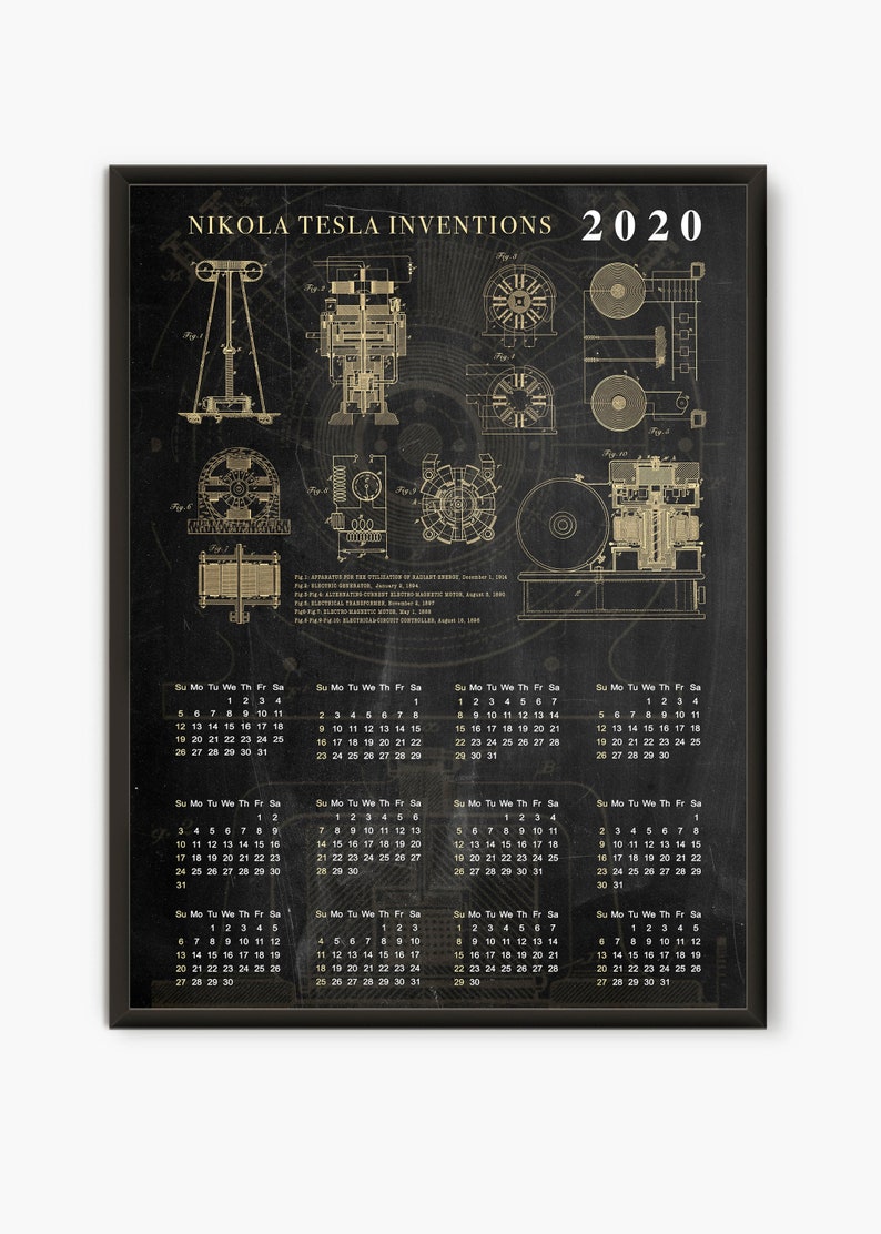 Nikola Tesla patent wall calendar 2020 Tesla inventions Etsy