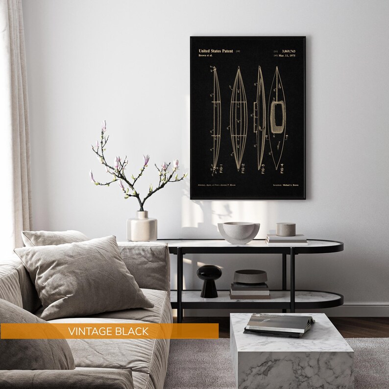 Lámina artística de patente de kayak, póster de kayak, decoración para casa de lago imagen 15