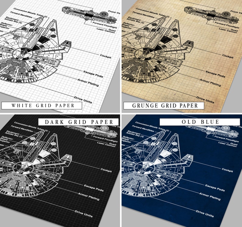 Star Wars Patent Prints Set Of 3,Movie Print, Millennium Falcon,Death Star,X-Wing, Chalkboard,Blueprint,Wall art,Space poster P231 image 4