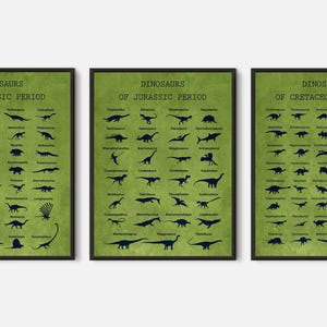 Juego de 3 impresiones de decoración para aulas de dinosaurios: póster educativo para la escuela, el maestro y la educación en el hogar; ideal para la decoración de paredes de habitaciones de niños y salas de juegos