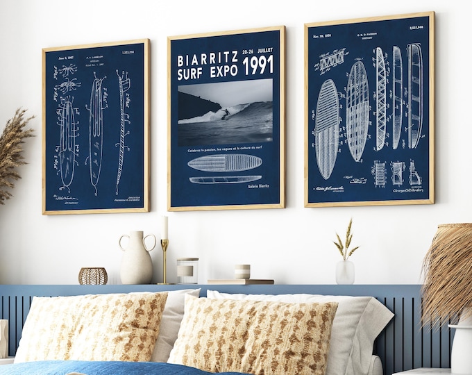 Set of 3 Surf Prints - surfing poster coastal print -  personalized surf gifts