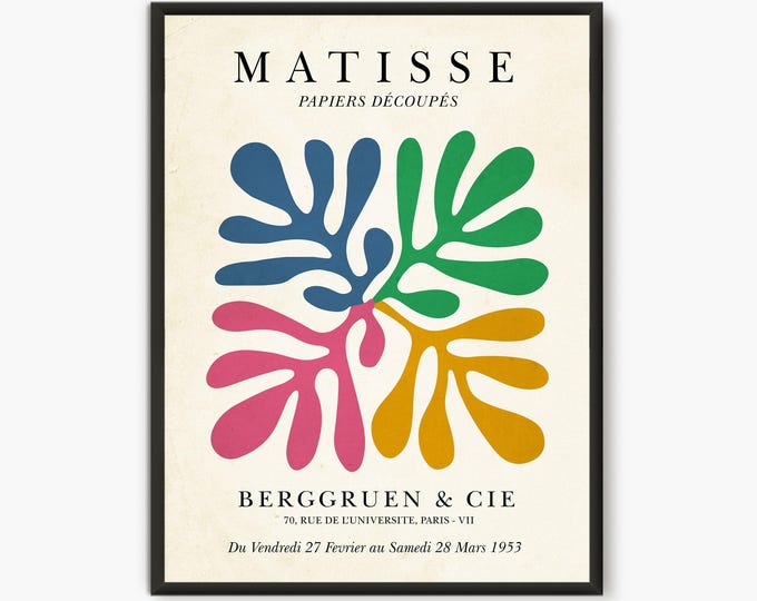 Matisse exhibition poster, Matisse cut out poster, Henri matisse lithograph, henri matisse art poster
