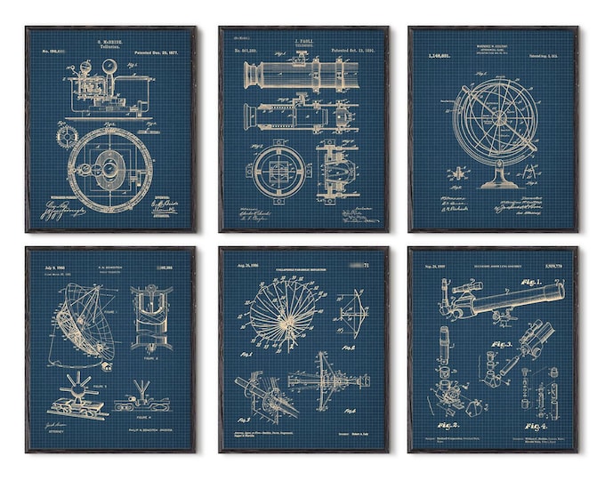 Telescope Patent Astronomy Set of 6 prints, Telescope Astronomy science art print, Astronomy wall art poster Gift Idea, #P300