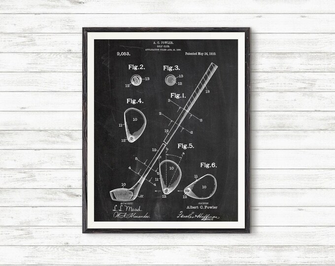 Golf Club Prints, Golf Club Poster, Patent, Vintage Art, Blueprint, Poster, Wall Art, Poster, Décor, Golf Club Prints, patentprints #P351
