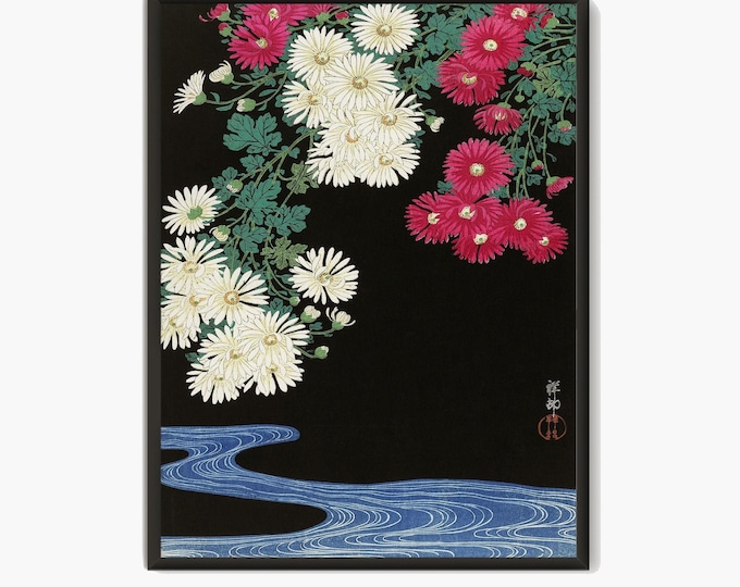 Japanese flowers poster by Ohara Koson, Japanese Woodblock art, Japanese decor chrysanthemum Floral wall art