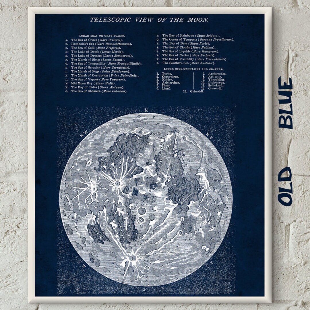 Full Moon Map Lunar Astronomy Wall Art Print Geography Moon - Etsy