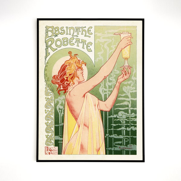 Absinthe Robette Fountain art nouveau poster, Absinthe Alcohol advert Vintage poster, Vintage 1896 Liqueur Poster Print