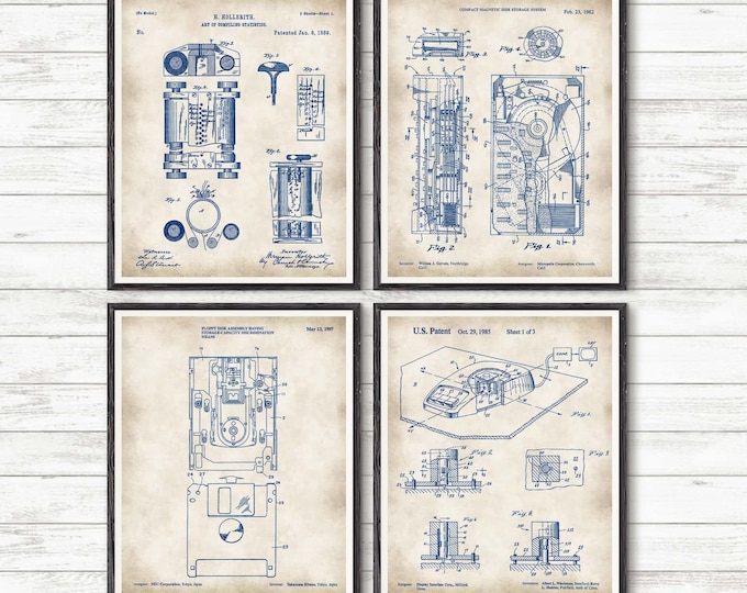 Personal computer print, set of 4, floppy disk, computer poster, patent print, computer gift, computer geek gift, floppy, mouse patent #P359