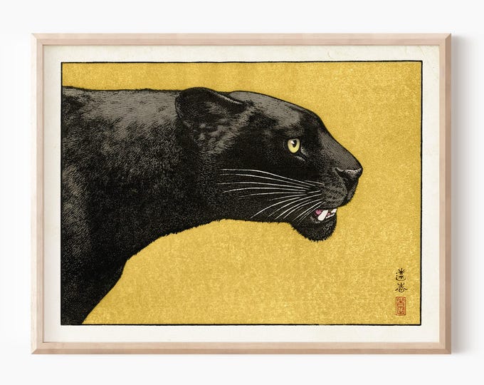 ukiyo-e Black Panther 1934 Print, Ukiyoe Japanese panther Japanese print, Japanese Wall Art, Animal Poster Japandi wall art