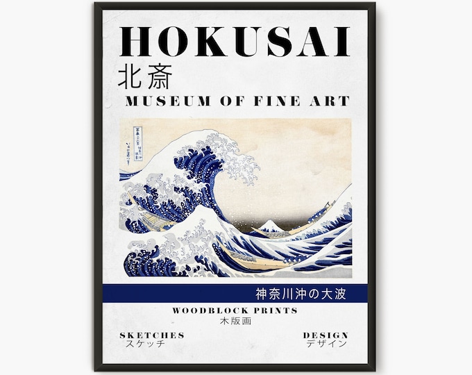Hokusai The Great Wave Exhibition Poster, Hokusai Japanese Museum Art , Great Wave Off Kanagawa Japanese Woodblock illustrations