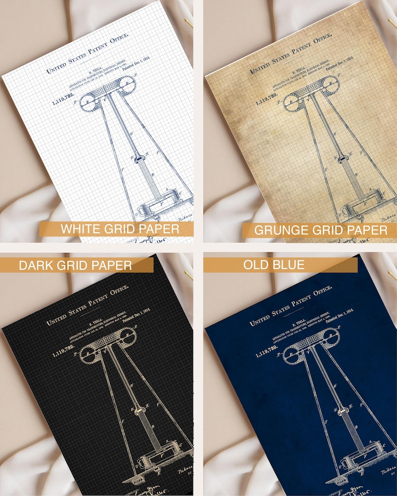 Juego de láminas de patentes de Nikola Tesla, arte de planos antiguos (juego de 6) imagen 4