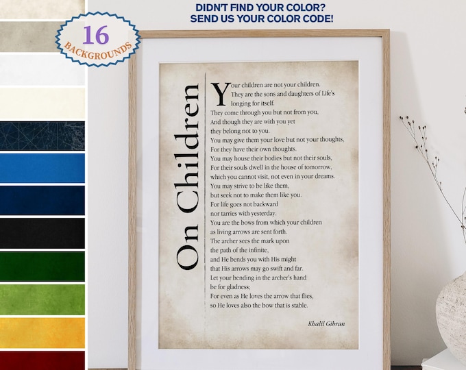 On Children Kahlil Gibran Quote, inspirational quotes typography print,Custom quote print