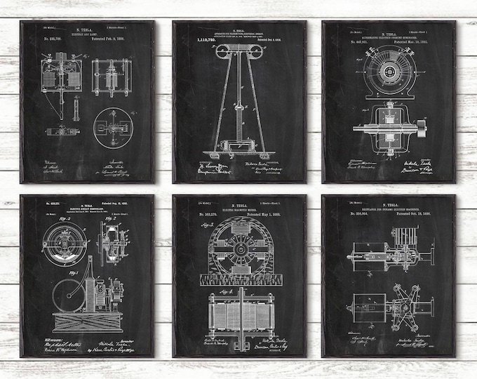 PATENT set of 6,Nikola Tesla Electromagnet,cience Decor,Patent Print Poster Wall Decor #P374