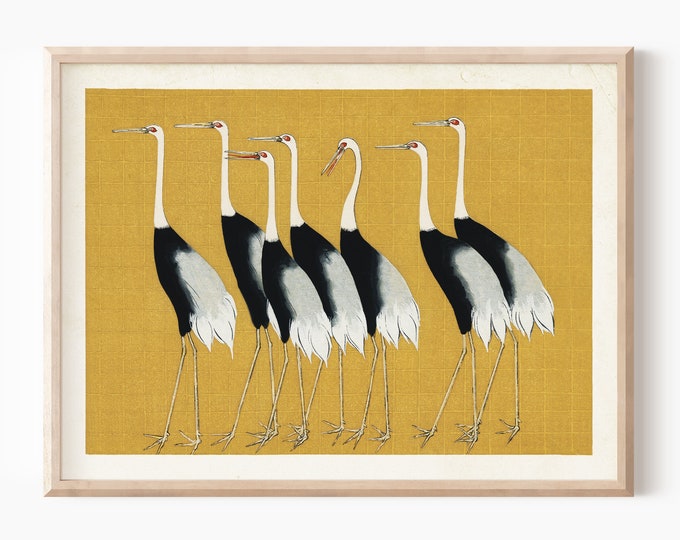 ukiyo-e bird Print, Japanese art red crown crane by Ogata Korin, Heron wall art Antique art, vintage Japanese Art print, Bird Wall Art