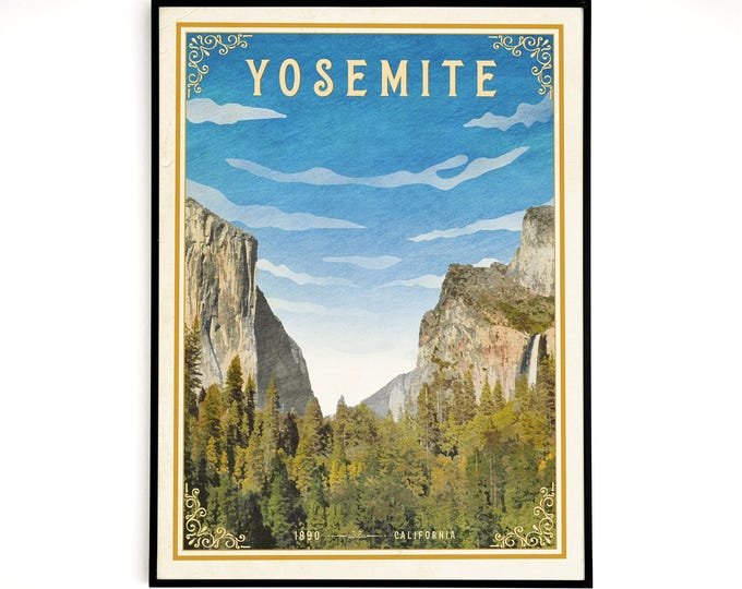 Yosemite National Park Established 1890, Yosemite wall art, Vintage national park Poster, Yosemite National Park Art Print, Travel Gift