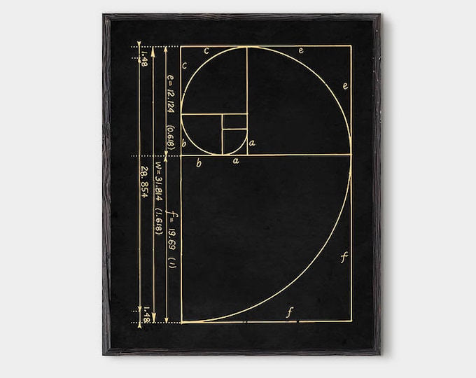 Fibonacci spiral, Golden ratio, Fibonacci sequence, fibonacci,gold spiral, Fibonacci number,mathematics poster, math gift, golden spiral #13