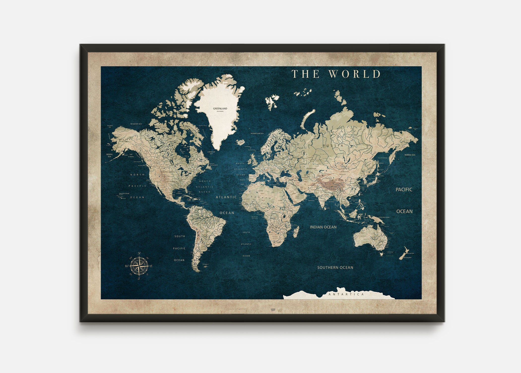 Vintage Style Large World Map Wall Art Print World Travel Etsy