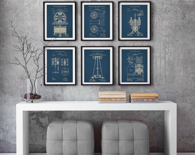 Nikola Tesla Patent, Us patent, set of 6 prints, Dynamo Electric Motor, Tesla Electric Motor, Tesla Patent, Tesla Prints, Patentprints,#P380