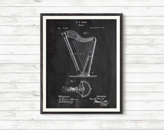 Harp Patent Print,Harp Poster,Musician Gift,Wall Art,Harp Posters,Harp print,Music print,Prints,Posters #P284