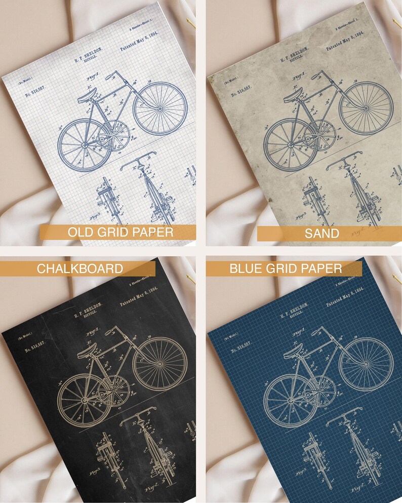Vintage Bicycle Patent Prints Set, Restored Diagrams Wall Art (Set of Six) image 2