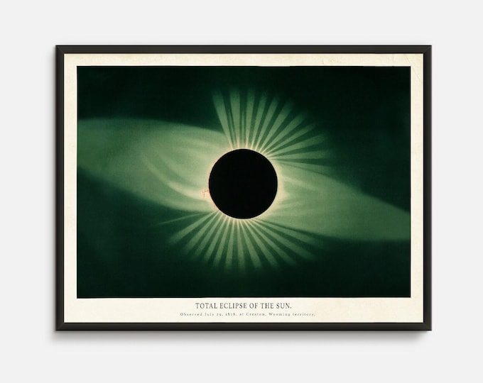 Total eclipse of the sun astronomical poster, Solar eclipse Vintage astronomy art print, science print, Sun wall art Space art print