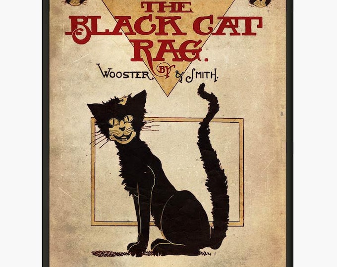 Vintage Halloween decor Black cat rag _ Vintage Halloween print poster - ragtime sheet music cover