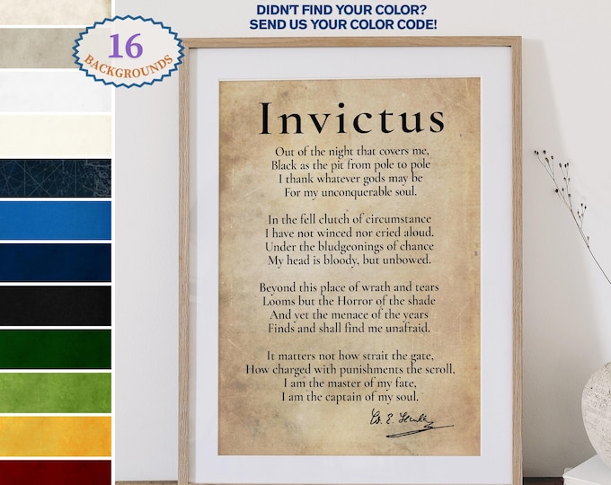 Invictus Poem Print quote Wall Art, Custom quote print,  Quote Print for Home Office Decor, Typography Poster Literary Gift