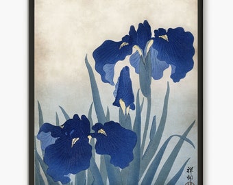 Japanese botanical art iris painting flower decor, Japan art zen garden art, Japanese print antique art poster garden decoration