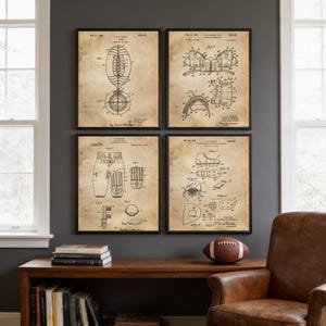 Vintage Football Patent Art Set of 4 Prints: Blueprint sport poster Home Decor