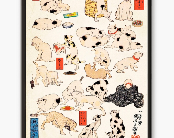 Japanese cats wall art , Utagawa Kuniyoshi Japanese vintage print, Neko Japanese cat art, cat lover gifts