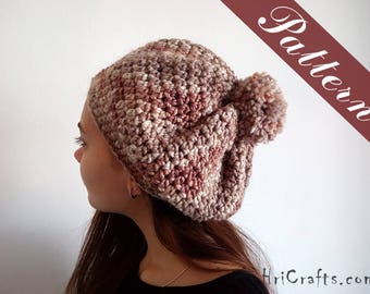Crochet beret pattern, Pattern pompom hat, Women beret, Pattern ladies hat, Crochet hat pattern, Crochet pompom beret, Hat crochet pattern