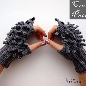 CROCHET PATTERN Hedgehog gloves PDF Crochet gloves Fingerless gloves pattern Hedgehog mittens Animal gloves Hedgehog pattern Urchin spine